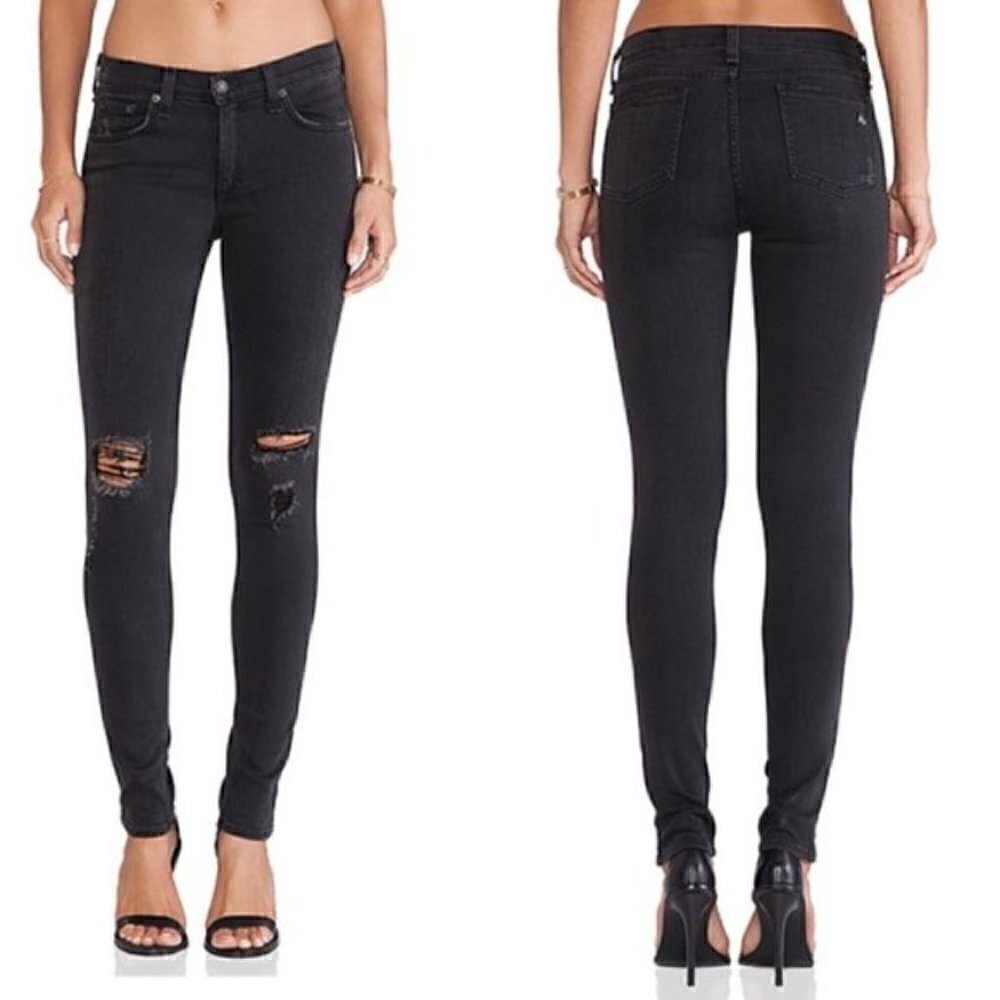 Rag & Bone Black Distressed Busted Knees The Skinny Jeans 25